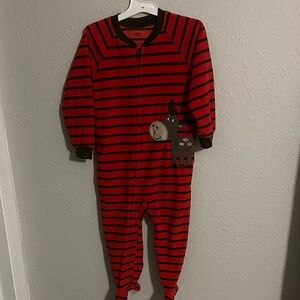 Carter's Red and Black Striped Footie with Moose Appliqué